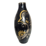 Vase Art Déco en céramique noire et or – Boch Frères Belgique 1930