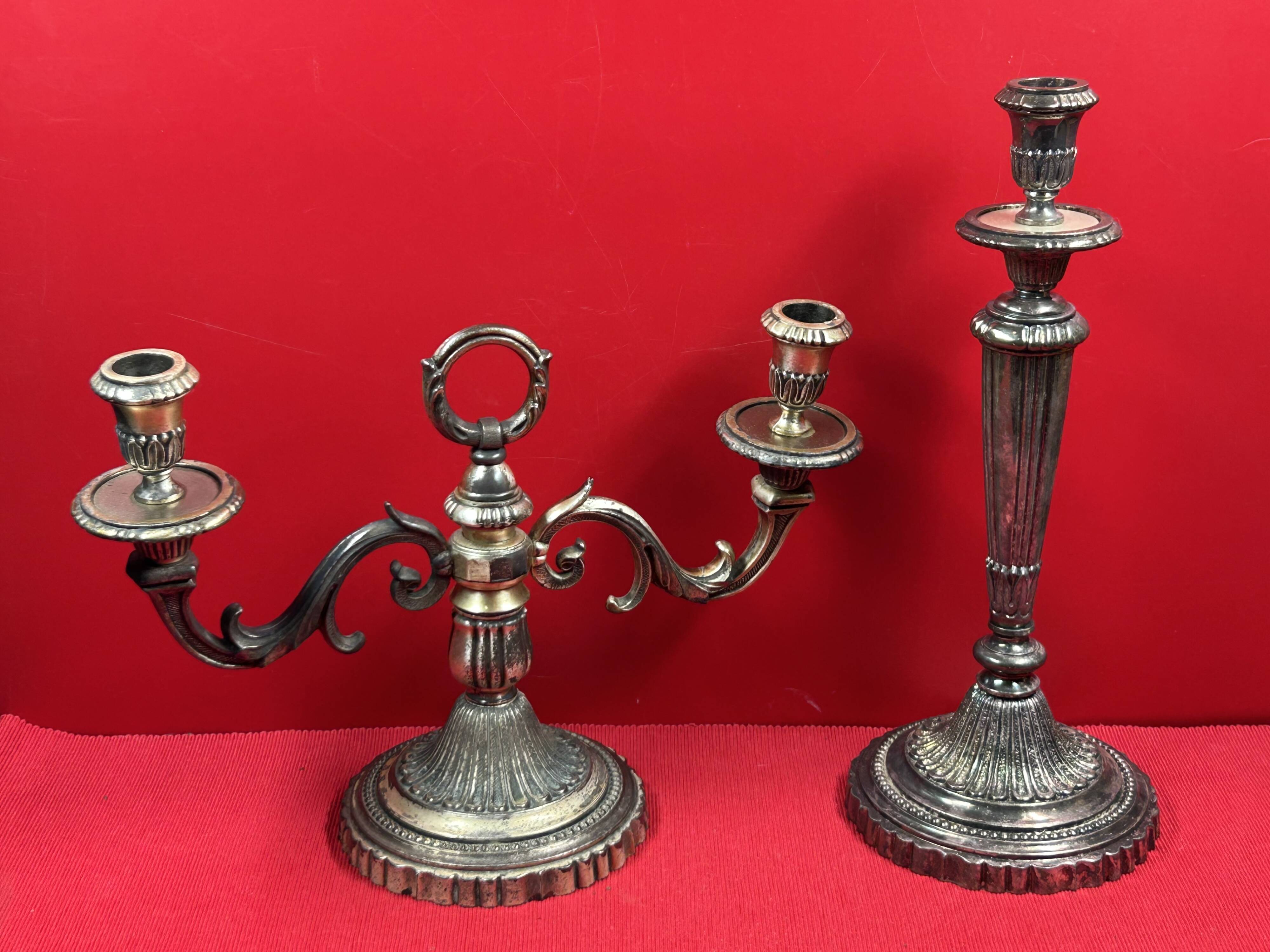 set of 2 old-fashioned, silver-plated candlesticks