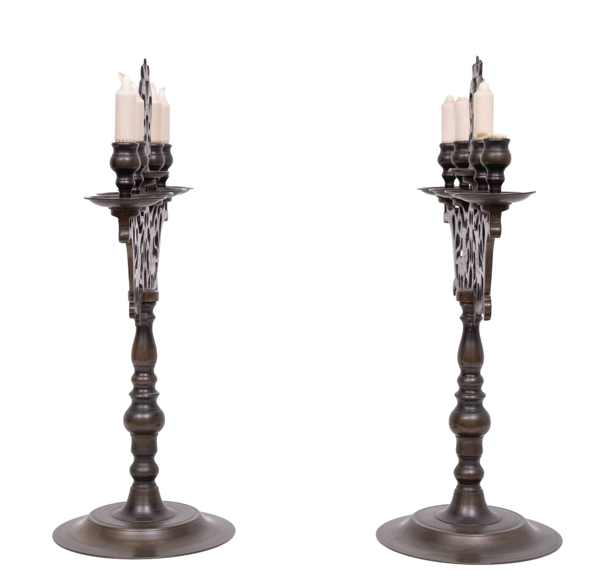 Pair Large Antique Bronze Shabbat Candelabra Germany