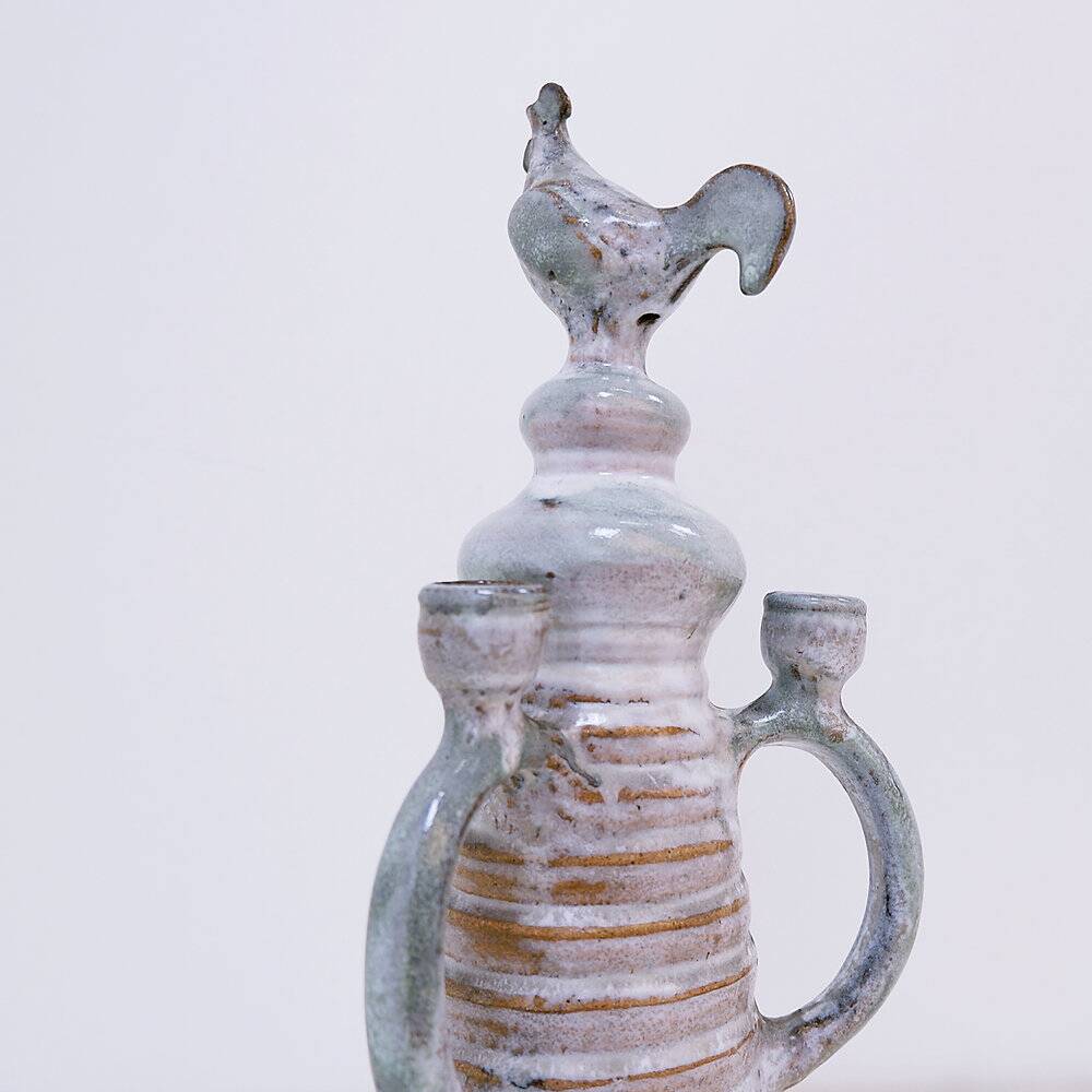 Three-light chandelier in glazed ceramic in the style of Jacques Pouchain.