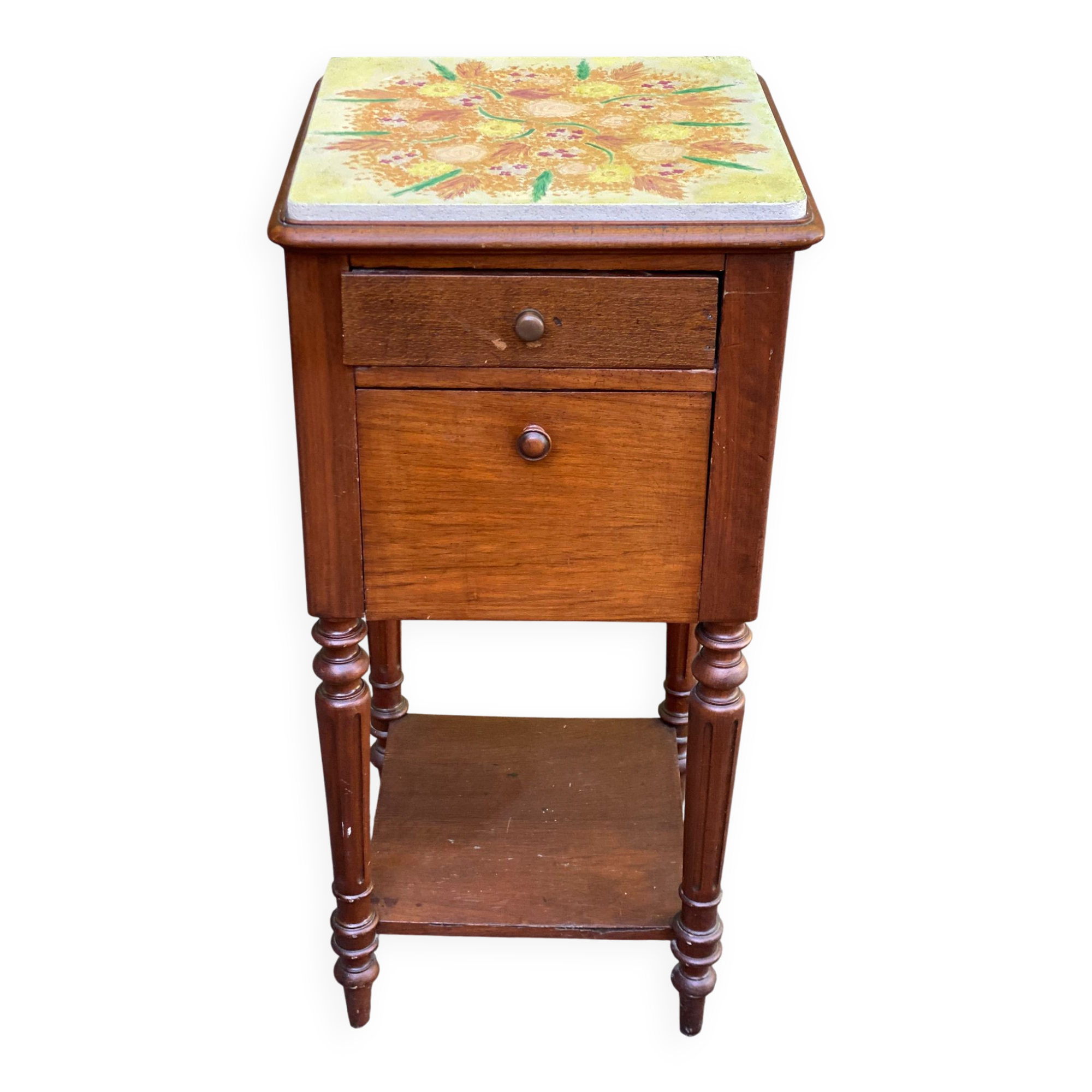 19th-century solid wood Henri II bedside table