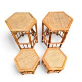 Set of 4 small rattan tables