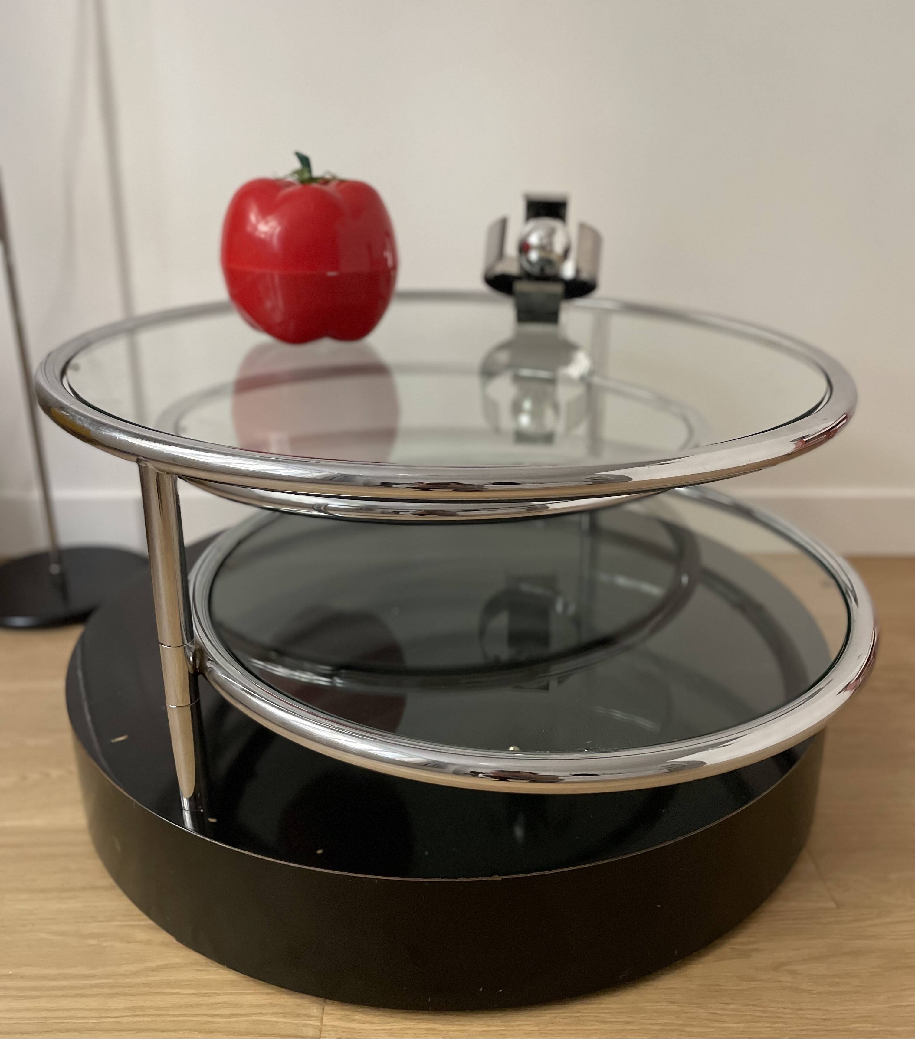 Vintage circular coffee table with triple top - 1980s