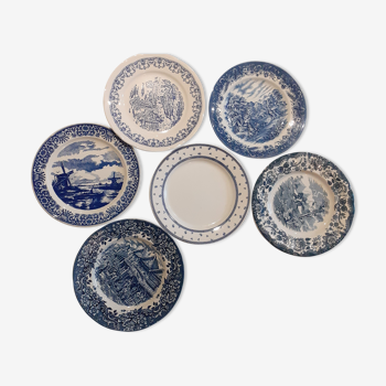 Suite of 6 retro indigo blue plates