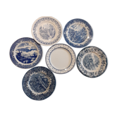 Suite of 6 retro indigo blue plates