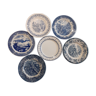 Suite de 6 assiettes rétro bleu indigo