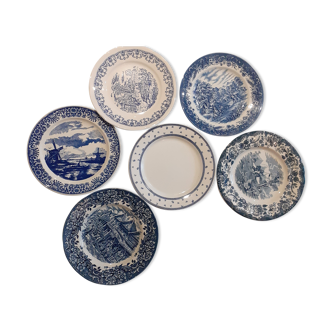 Suite of 6 retro indigo blue plates