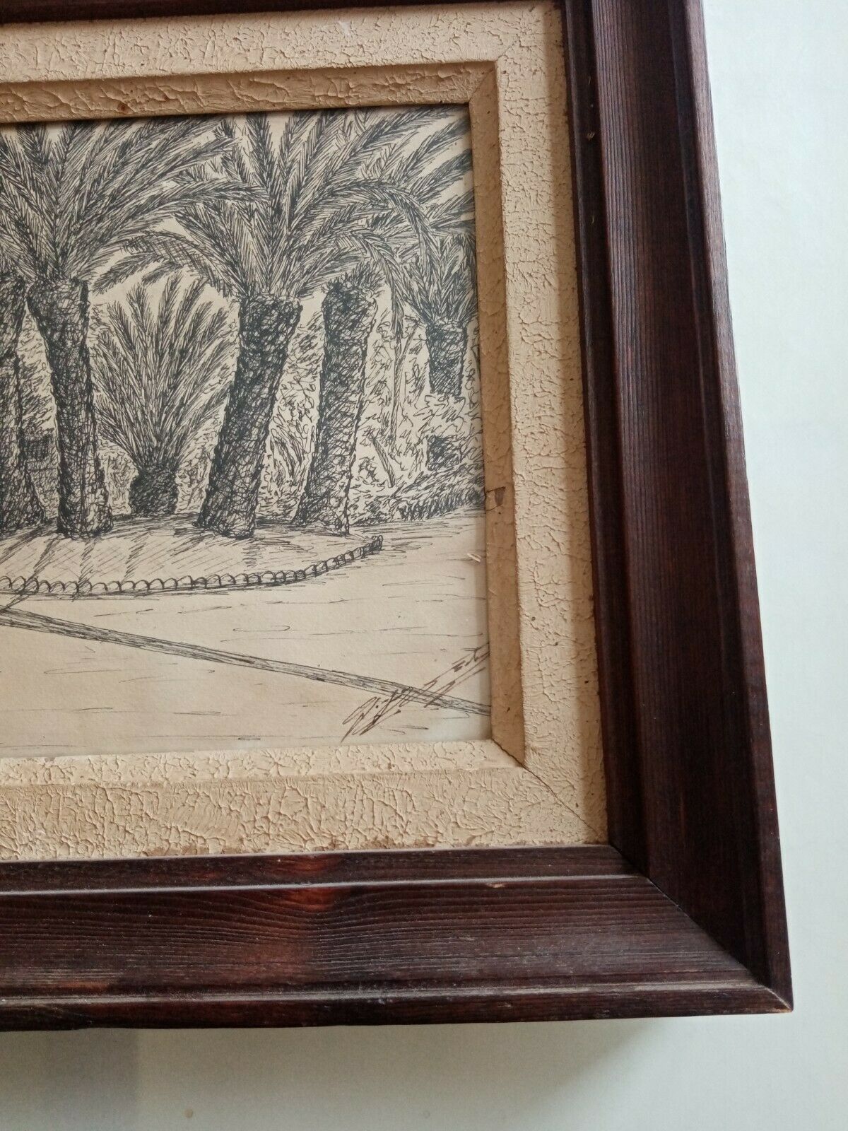 Old painting drawing in ink signed , Les Palmiers