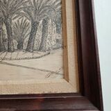 Old painting drawing in ink signed , Les Palmiers