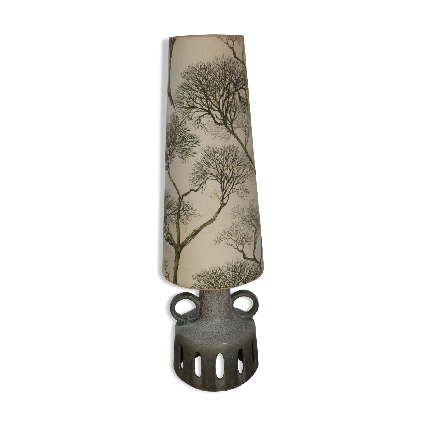 West german fat lava pottery twin bulb floor lamp 1970s