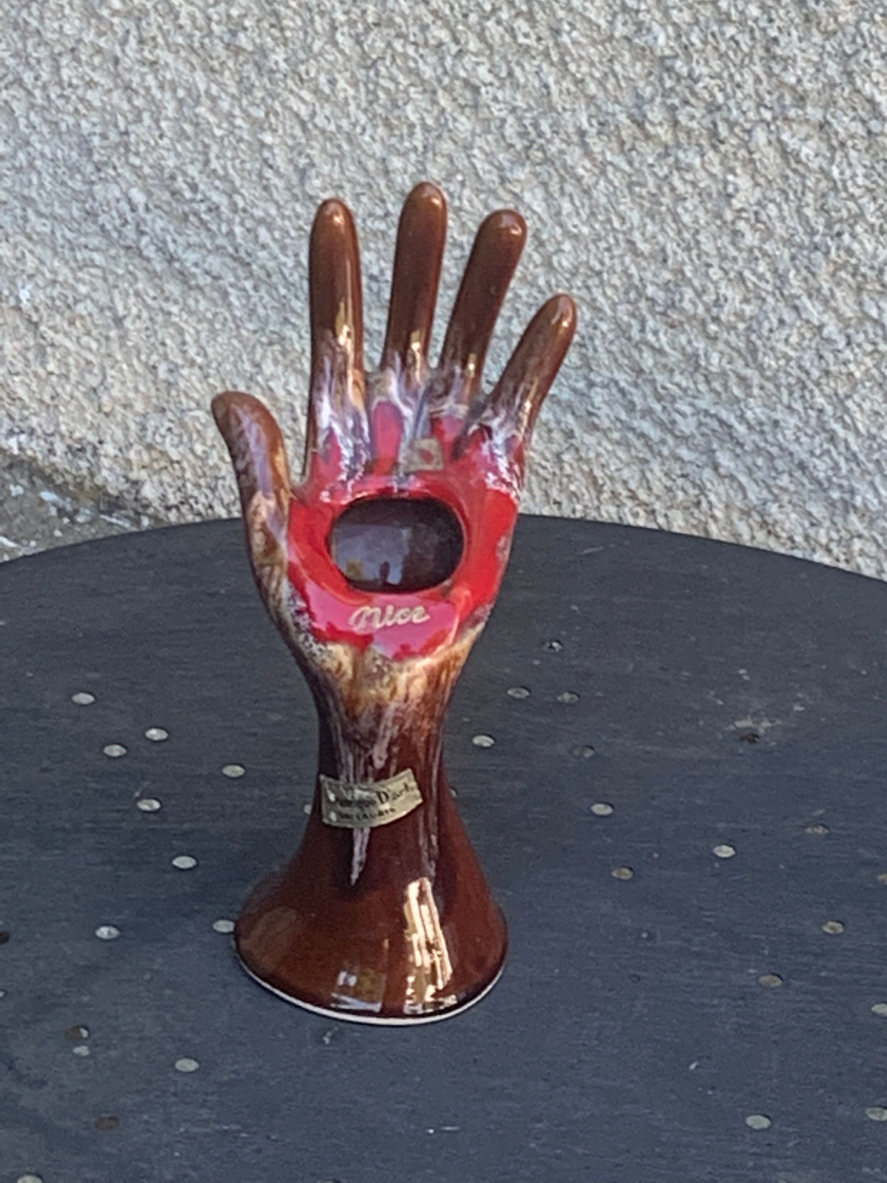 Hand vase in flamed enamelled ceramic stamped vintage vallauris