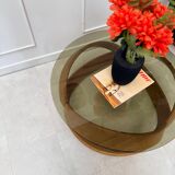 Smoked glass and curved wood coffee table