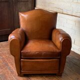 French leather club chair chapeau de gendarme in caramel c 1950