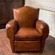 Fauteuil club en cuir français Chapeau de Gendarme en caramel C 1950