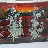 Asian polyptych in mother-of-pearl and lacquered wood