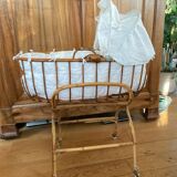 Bamboo, rattan, wicker cradle bassinet from the 1960s with a foldable support.