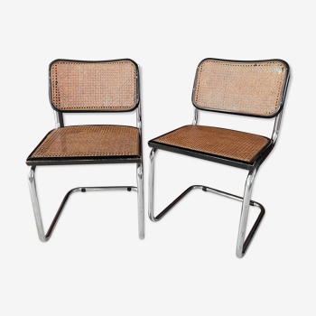 Pair of black Cesca B32 Marcel Breuer chairs