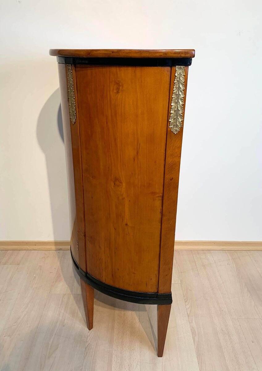 Biedermeier Demilune Half Cabinet in Cherrywood and Brass, France, 1810s