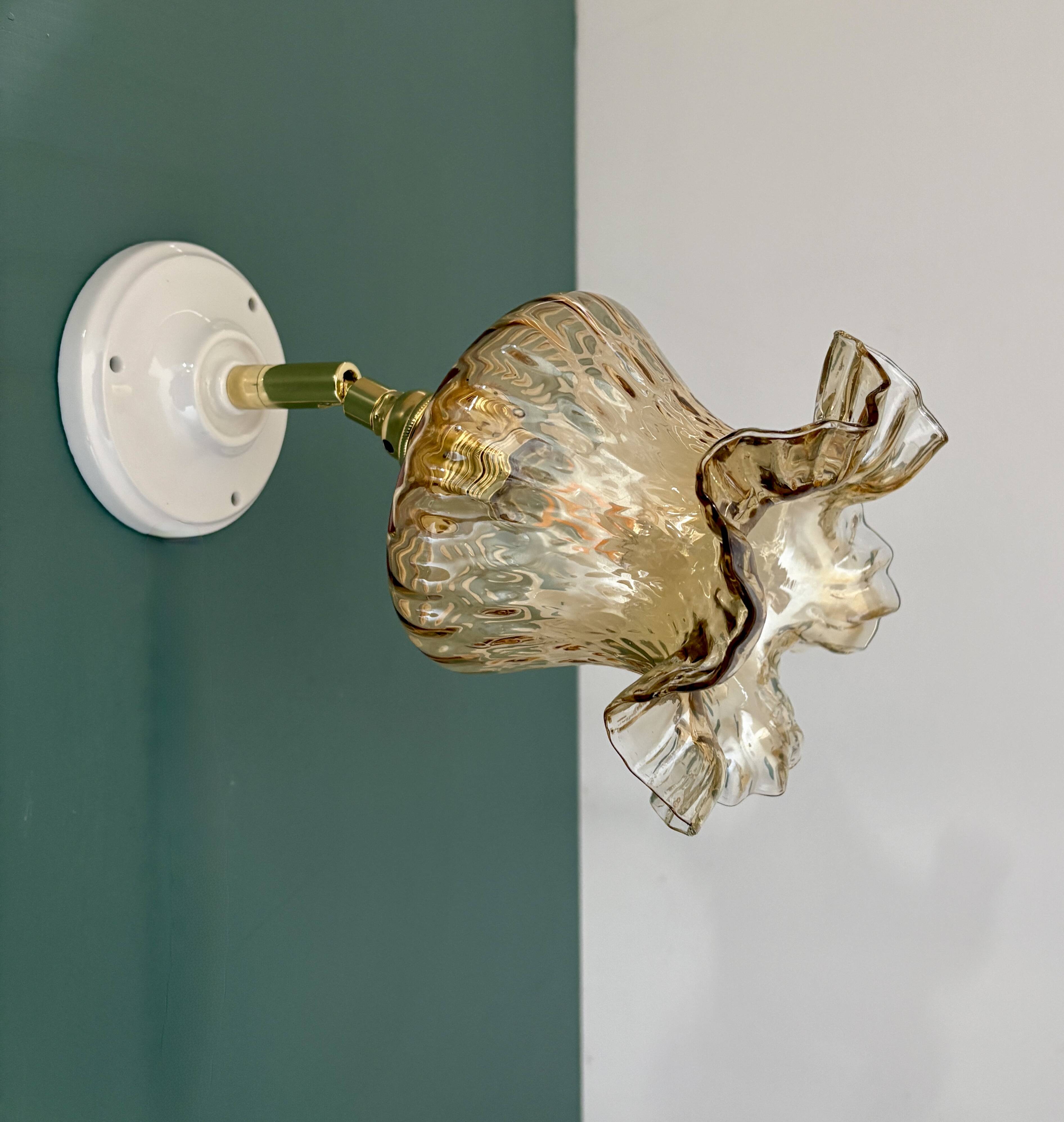 Vintage amber glass tulip wall light