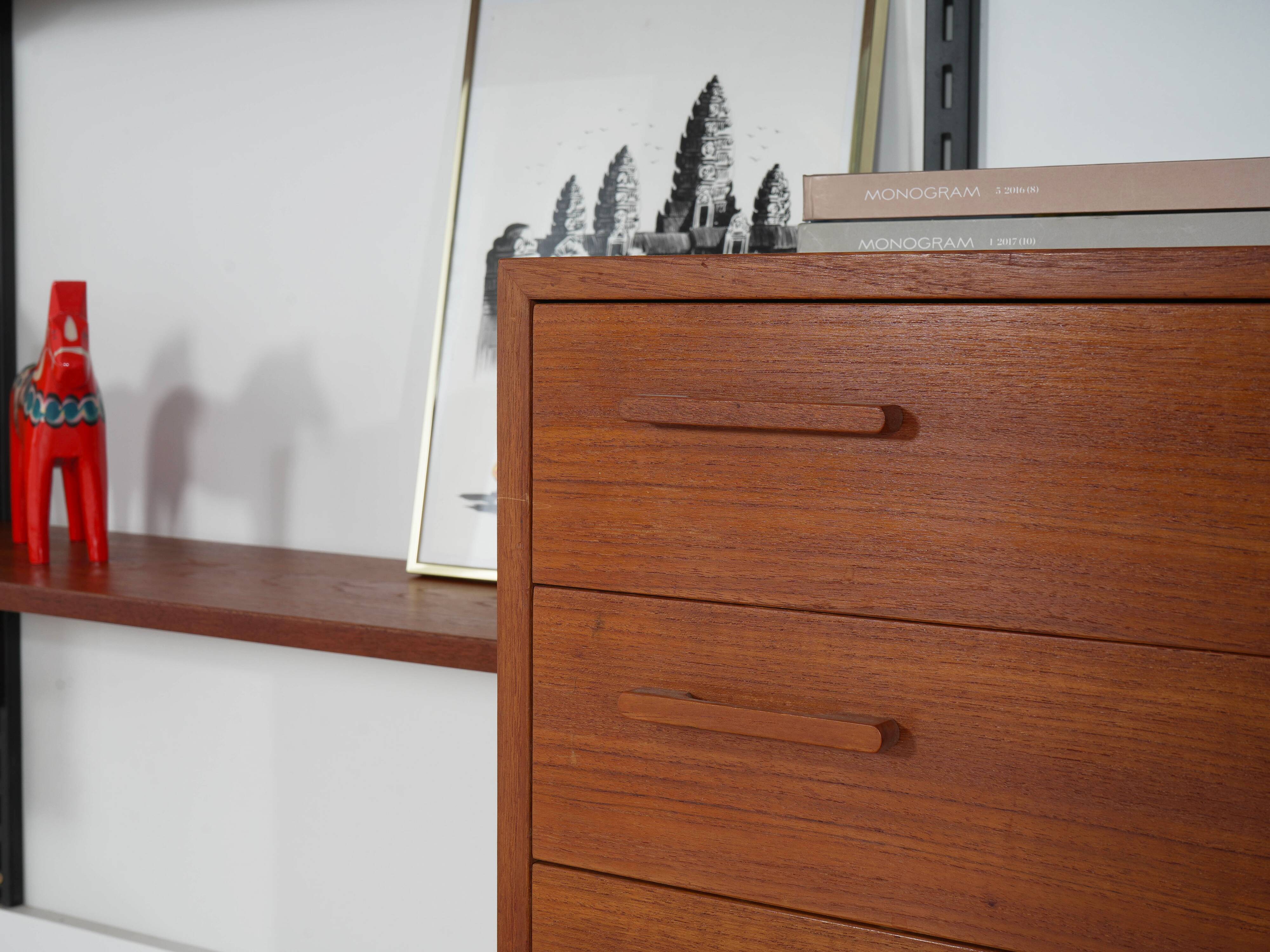 Modular shelving Kai Kristiansen, teak veneer, Danish design 1960s