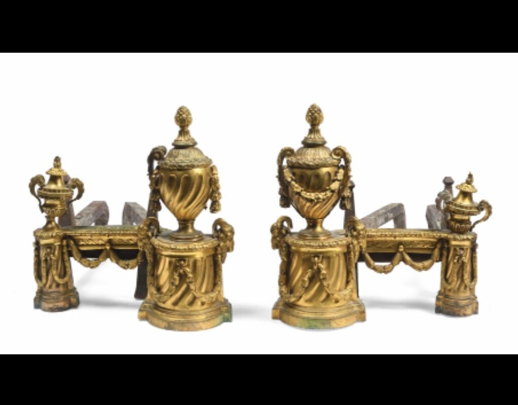 Pair of Louis XVI style chenets, 19th century