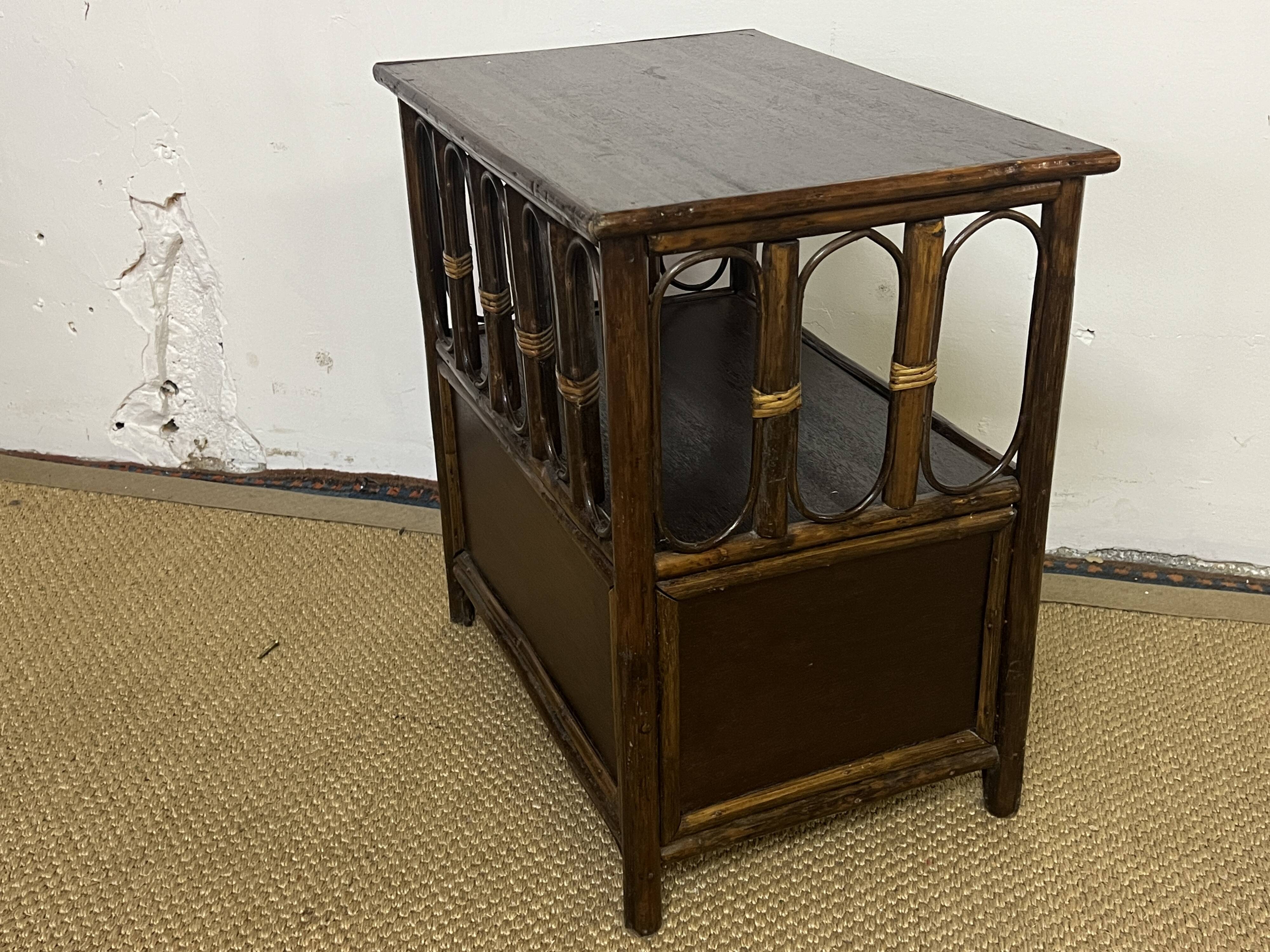 Small vintage wood and rattan bookcase shelf