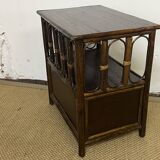 Small vintage wood and rattan bookcase shelf