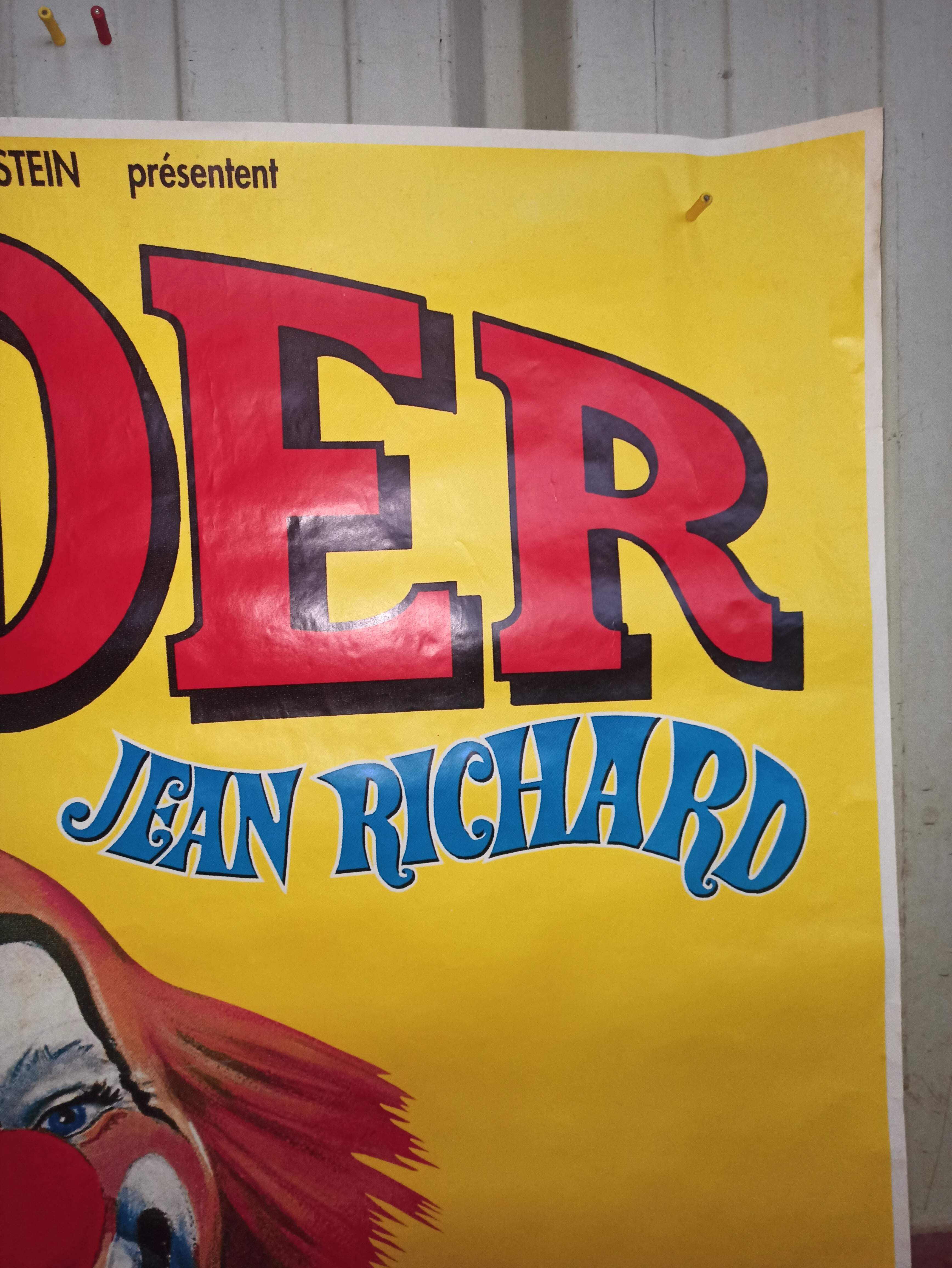 Large circus poster Pinder 156 cm clown Jean Richard