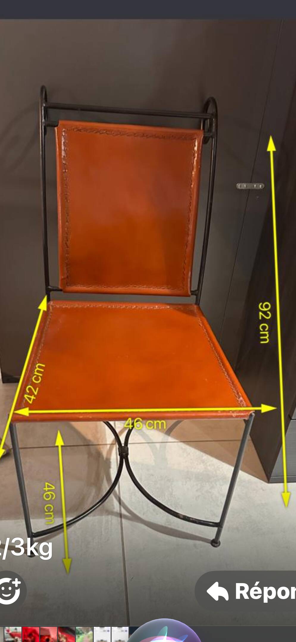 Chair in leather and wrought iron