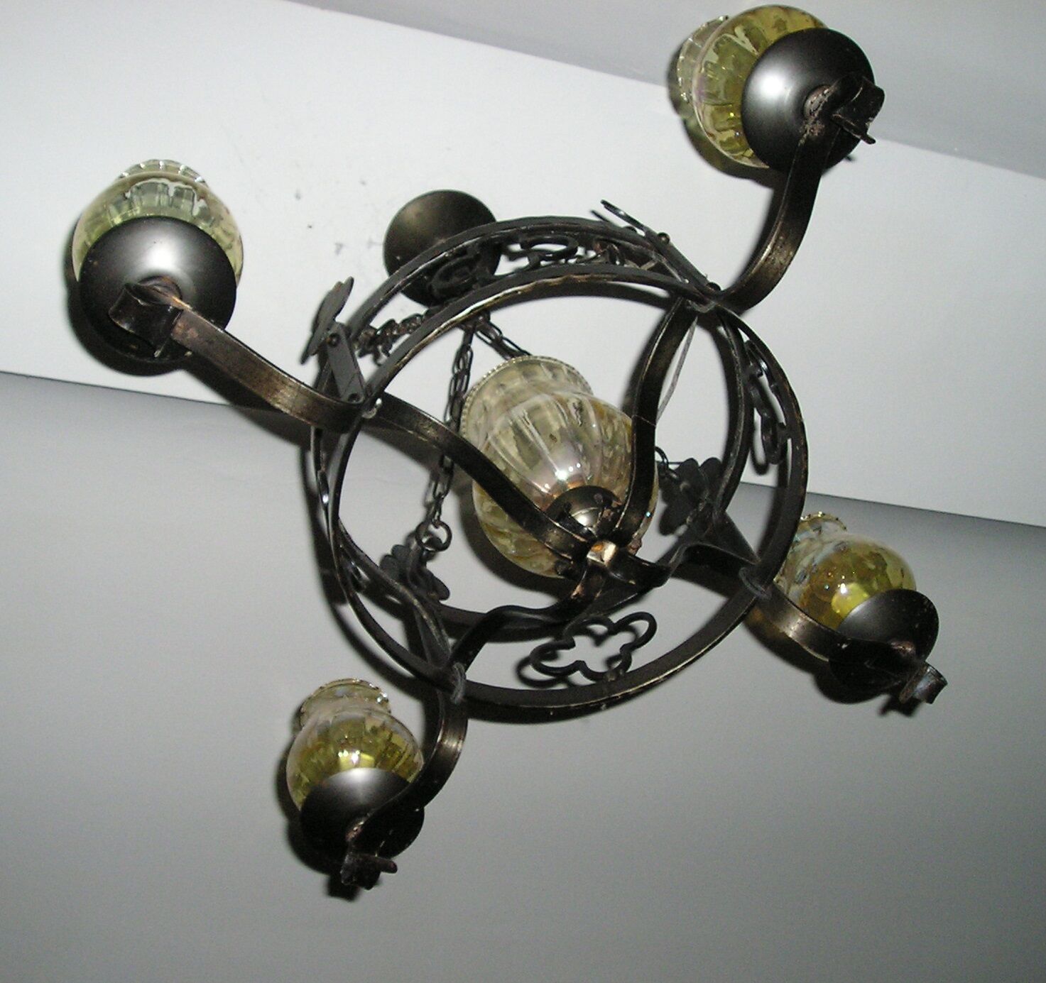 Chandelier and its 2 wrought iron sconces 1960