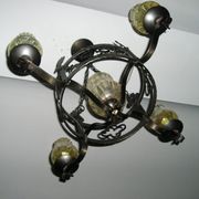 Lustre et ses 2 appliques en fer forgé 1960