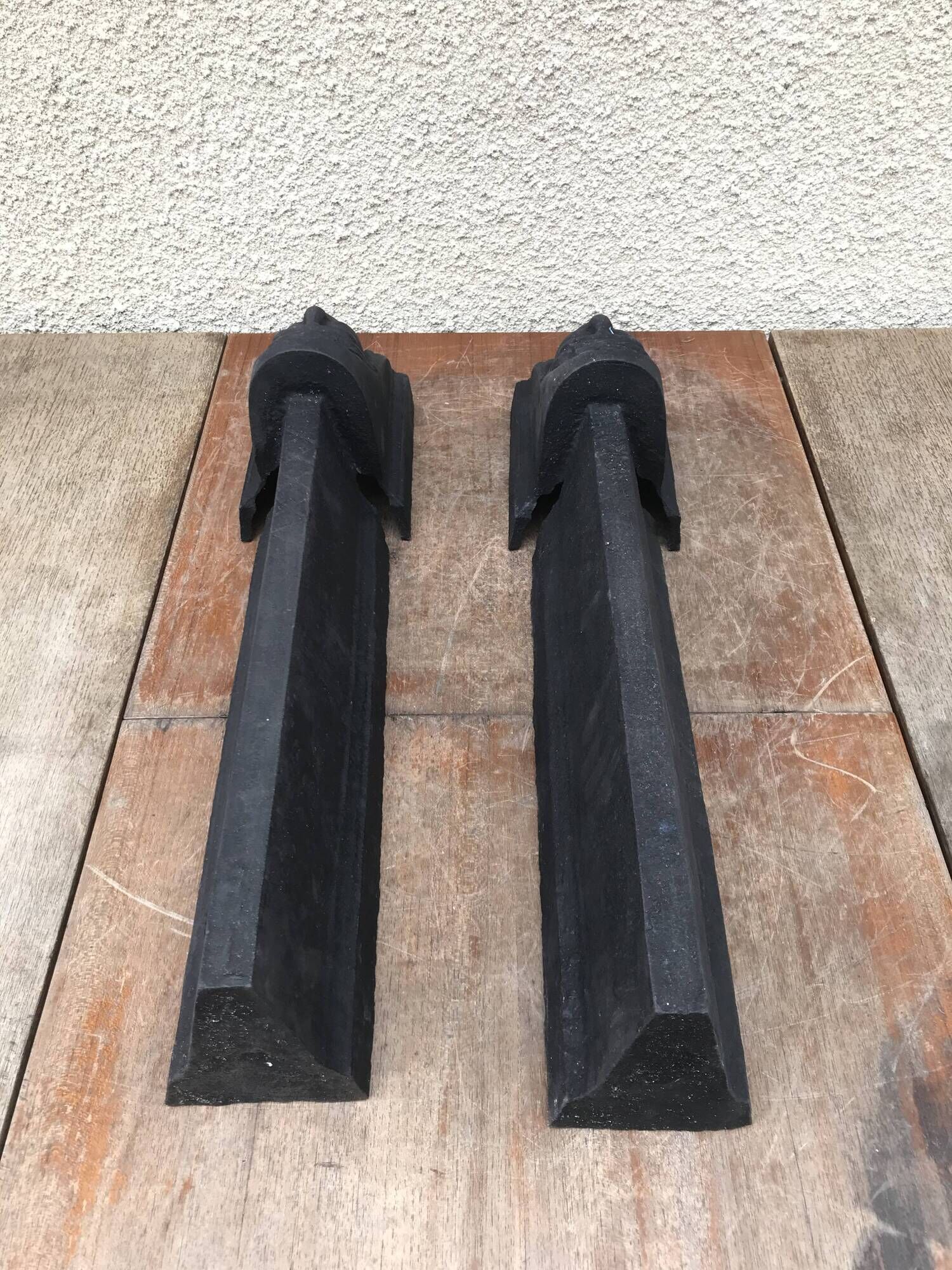 Former pair de chenet head woman black metal great vintage chimney