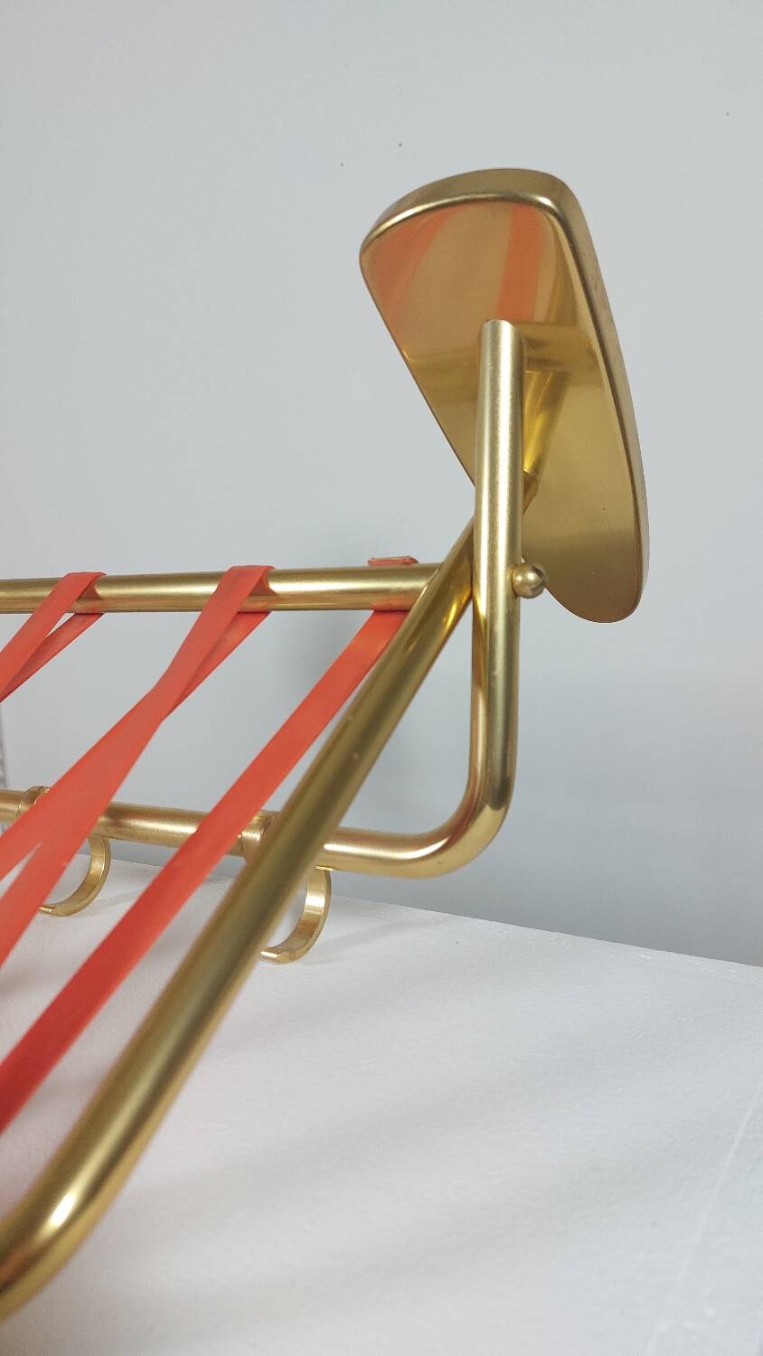 Vintage mid century wall mount brass wardrobe coat rack