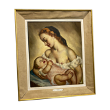 Oil on canvas, maternity signed Nivert