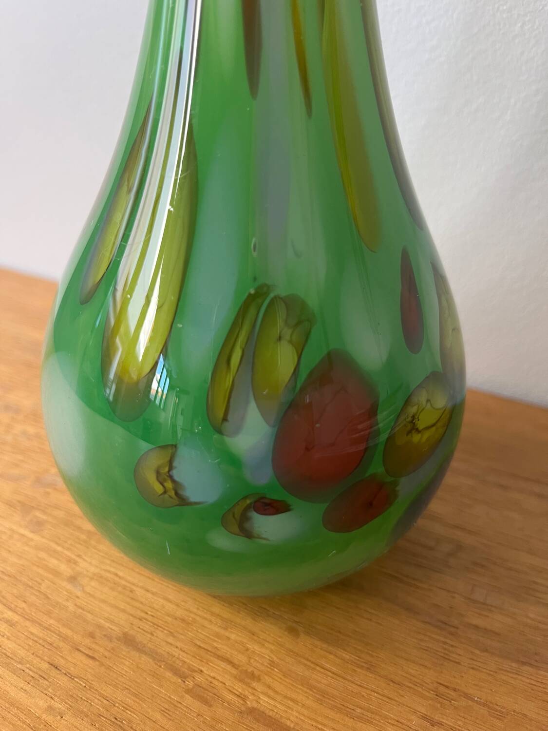 Green variegated glass vase, 32cm high