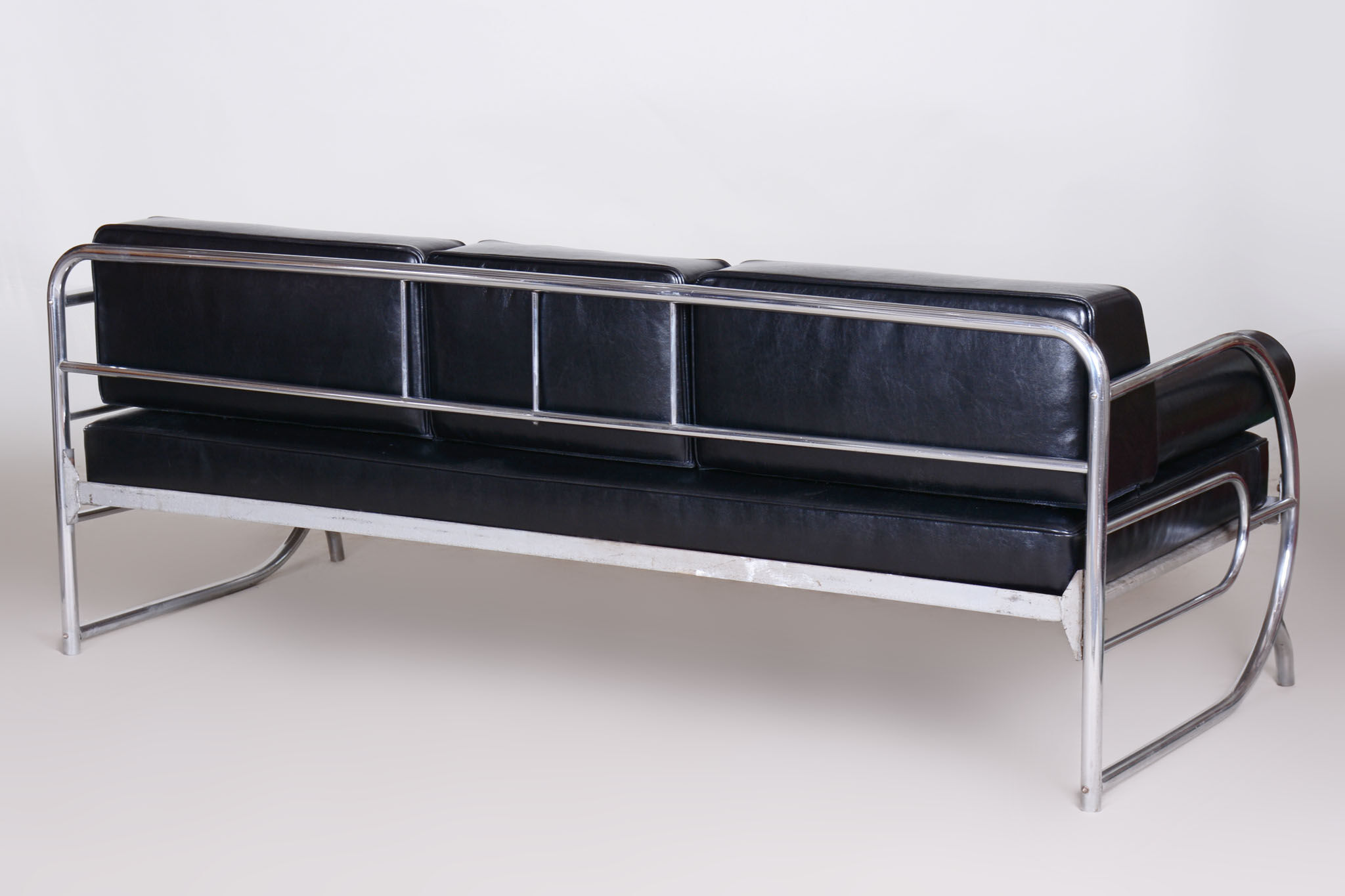 Restored Black Bauhaus Sofa, Designer Robert Slezak, High-Quality Leather, 1930s