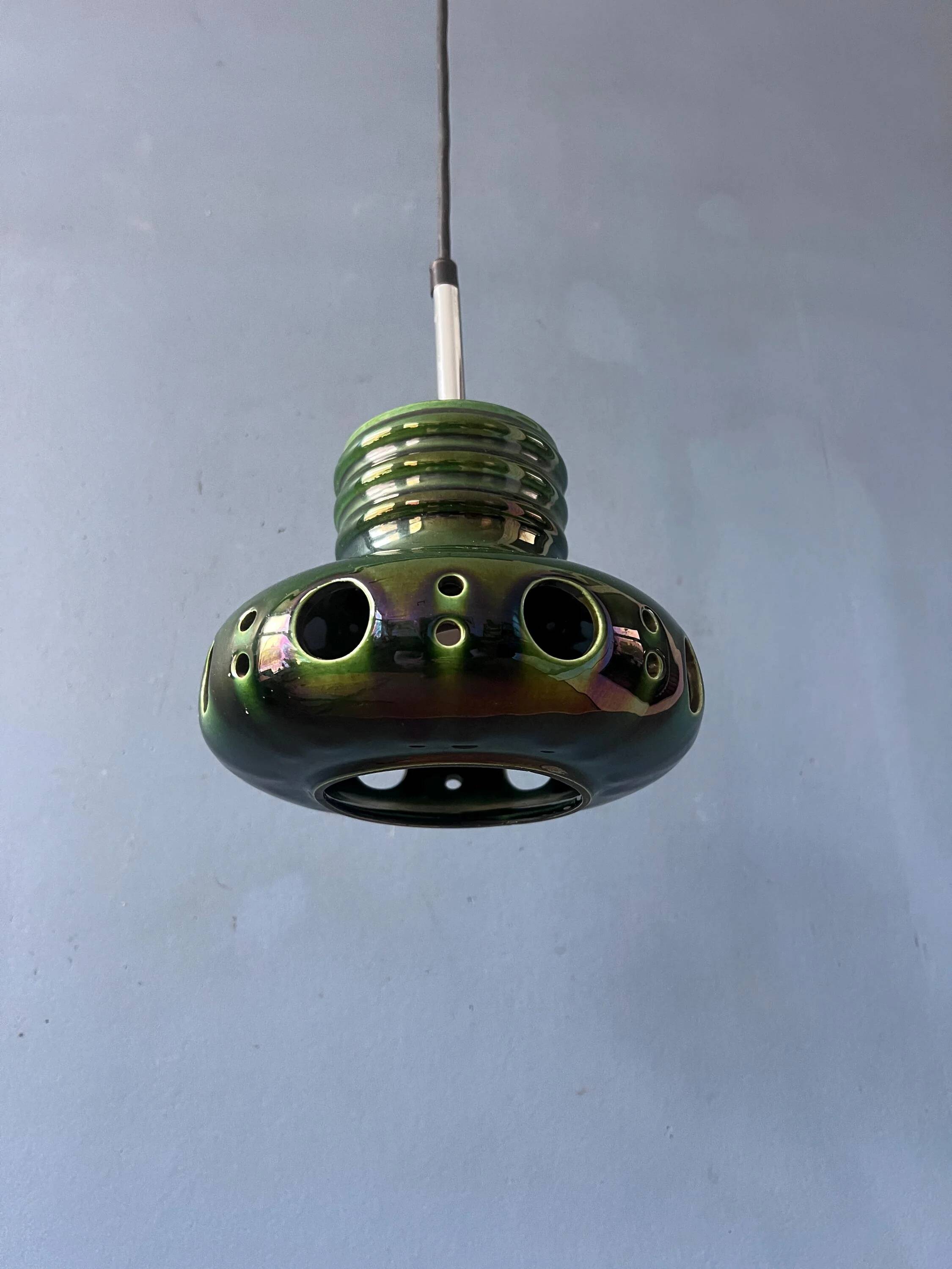 Green ceramic suspension Mid-Century - pendant lamp West Germany