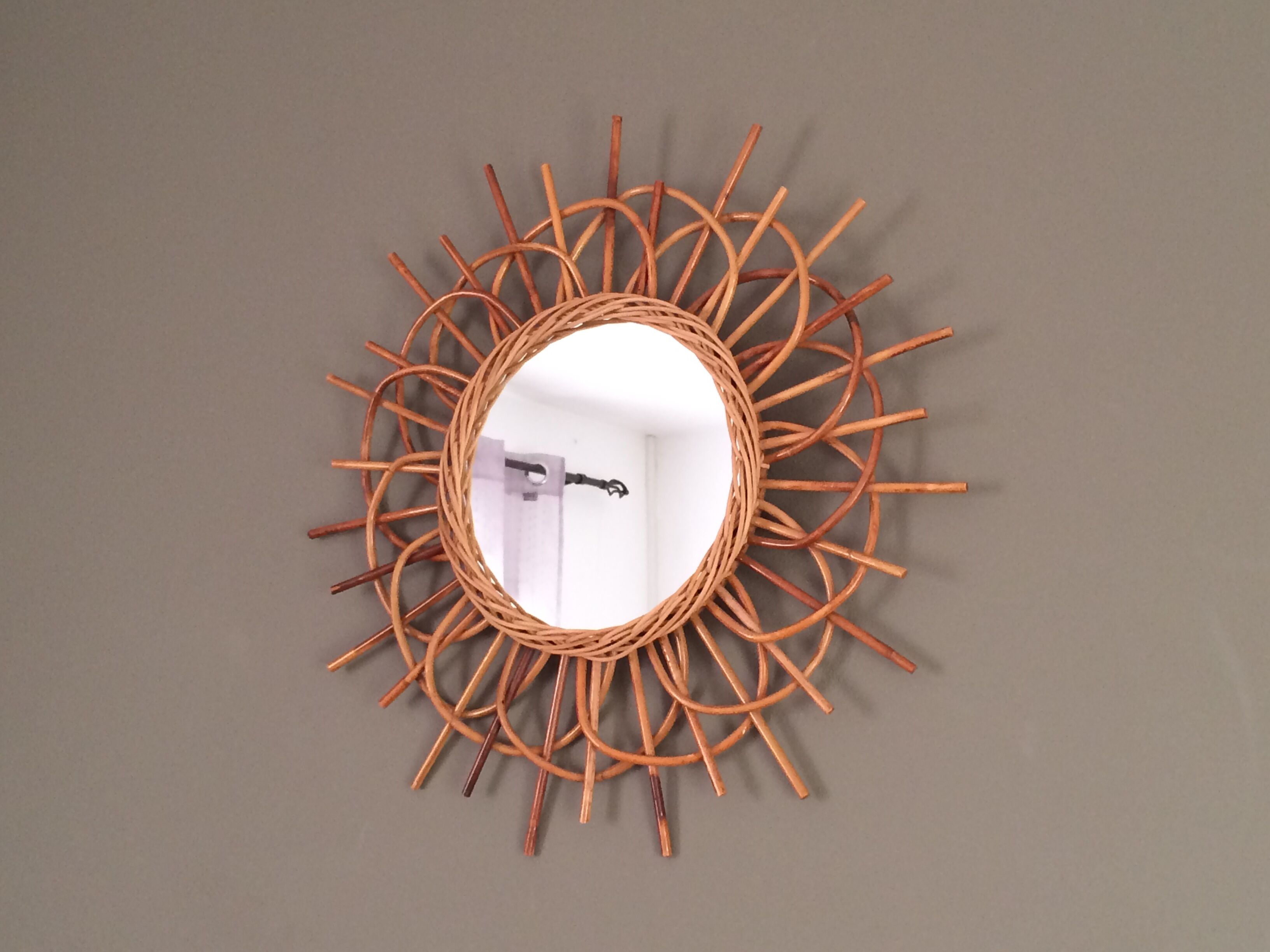 Mirror sun in arched rattan 54cm, 1960