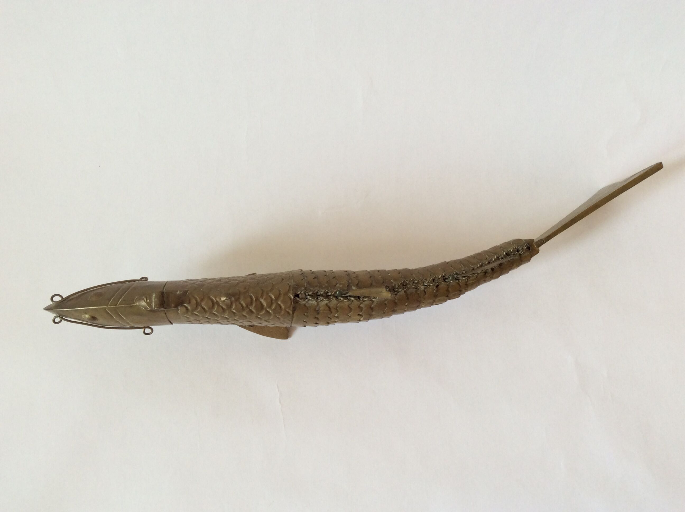 Old articulated brass fish box