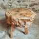 Brutalist stool in solid cherry wood – France circa 1900