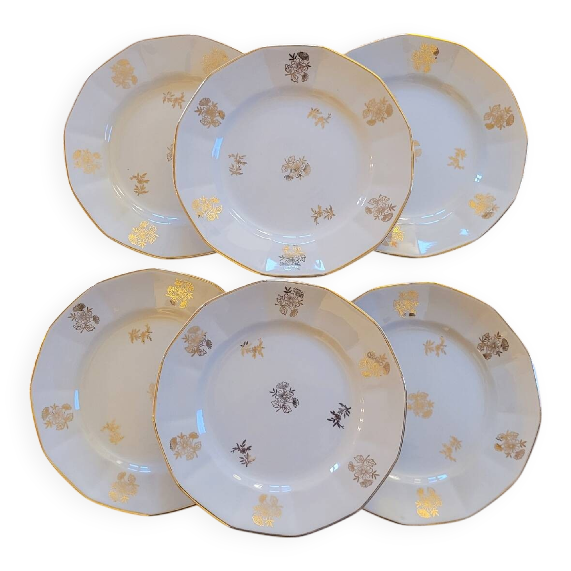 6 assiettes à dessert Sarreguemines Fleurs de France. Années 50