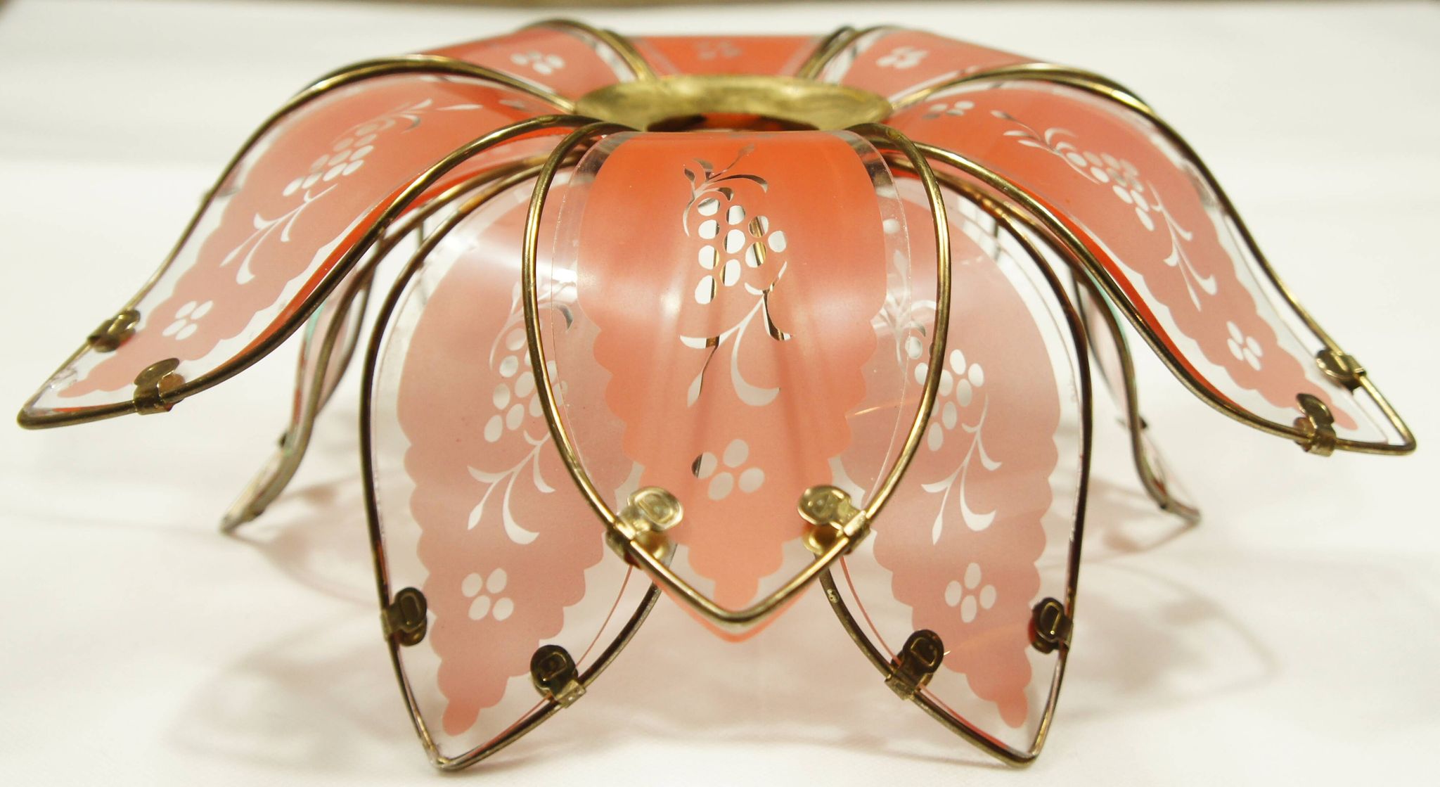 Italian lampshade "lotus flower" colored glass & brass 1970