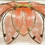 Italian lampshade "lotus flower" colored glass & brass 1970