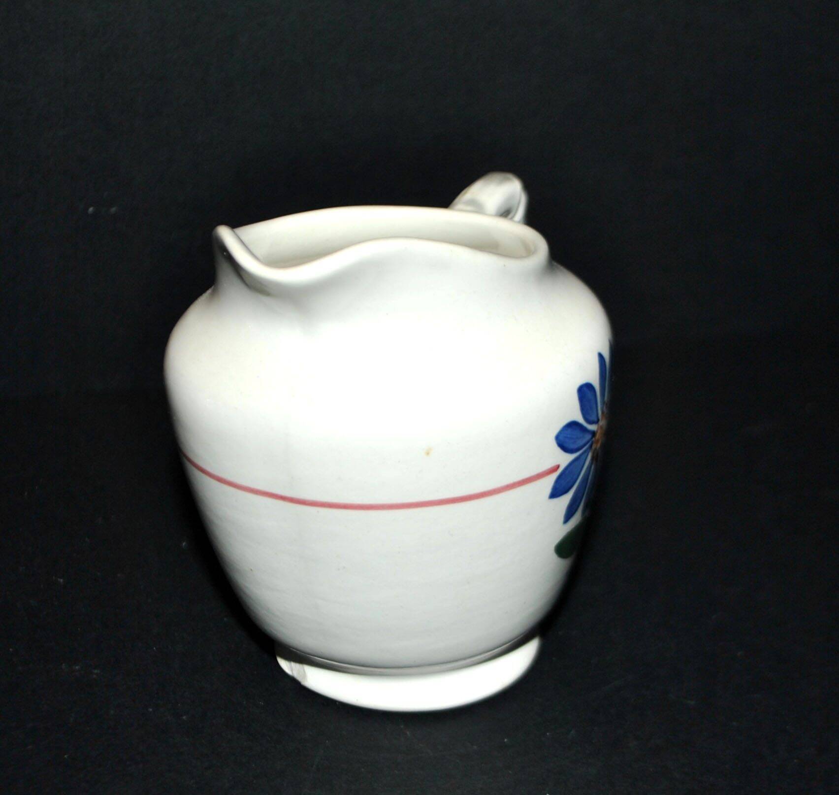Sarreguemines earthenware milk jug - creamer in bamboo shape with stencil decoration 1920