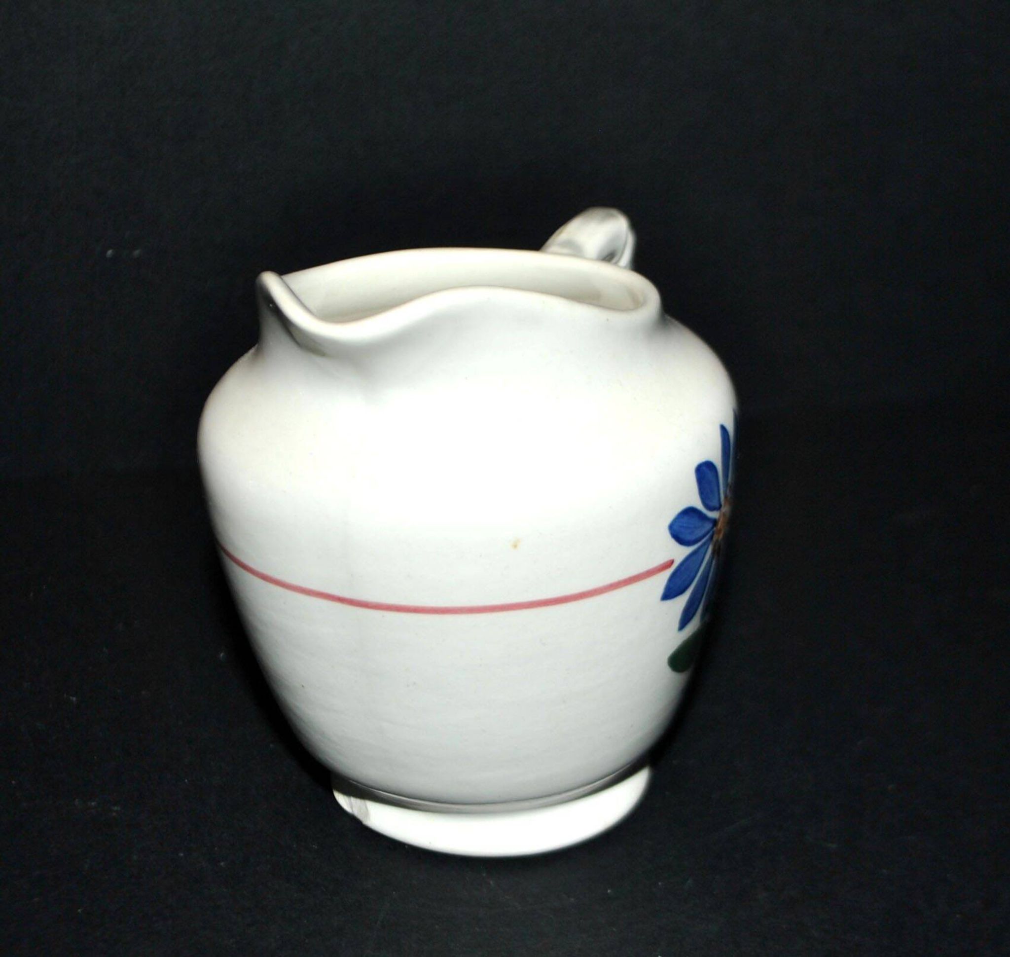 Sarreguemines earthenware milk jug - creamer in bamboo shape with stencil decoration 1920