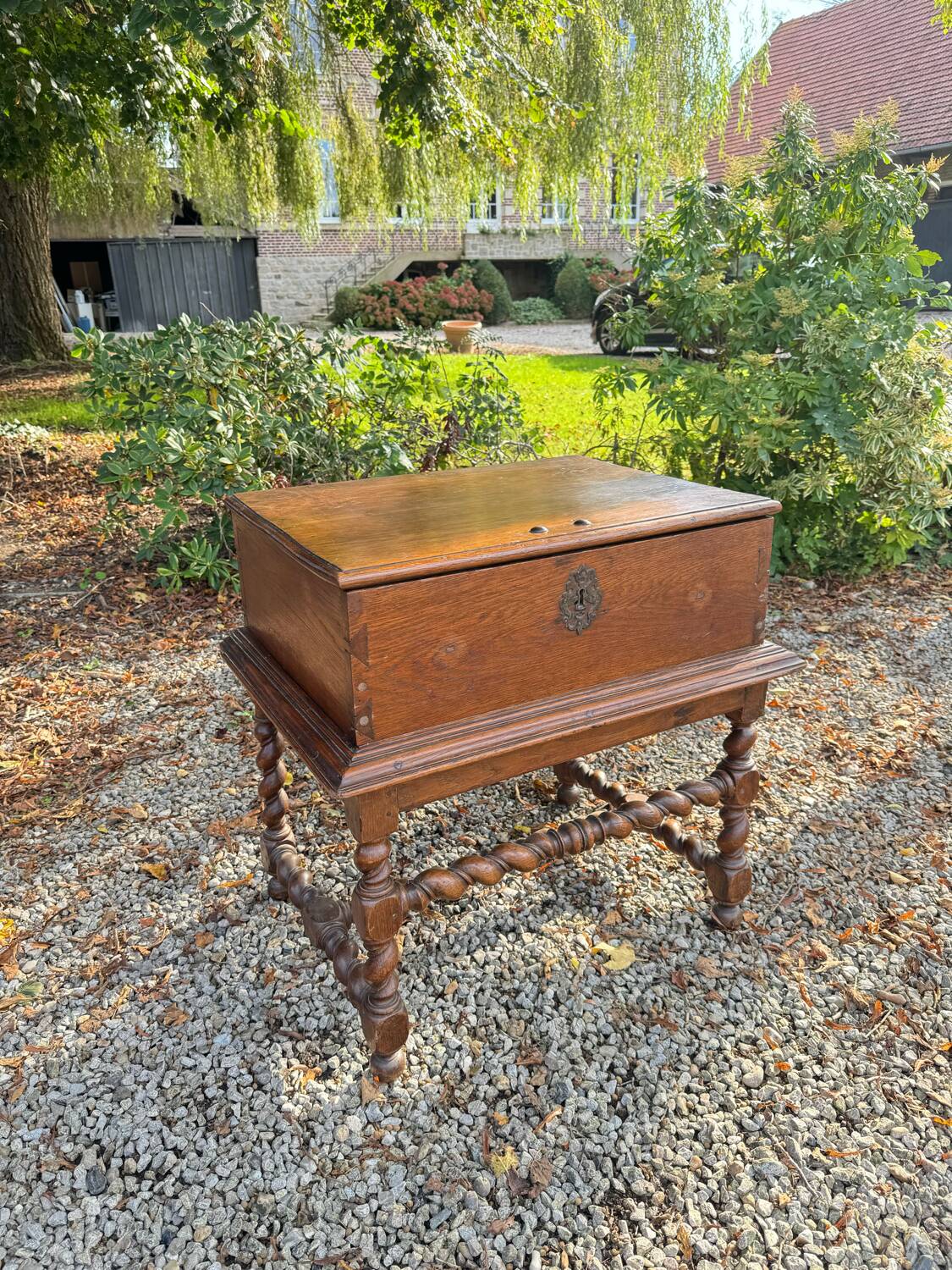 Wedding Chest and its Twisted Base in Oak 17th Century