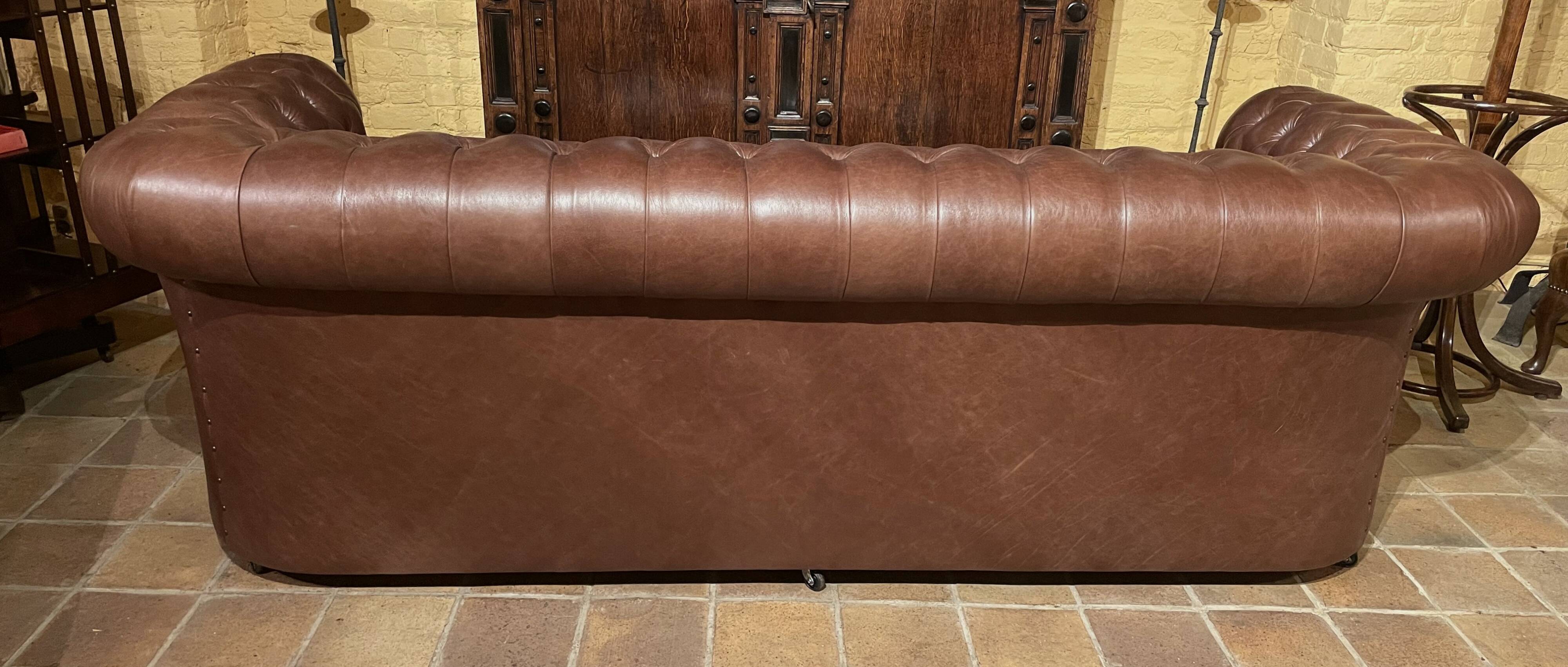 brown leather 3-seater Chesterfield sofa