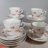 6 flowery white Bavarian porcelain cups & saucers, Seltmann Weiden 1950