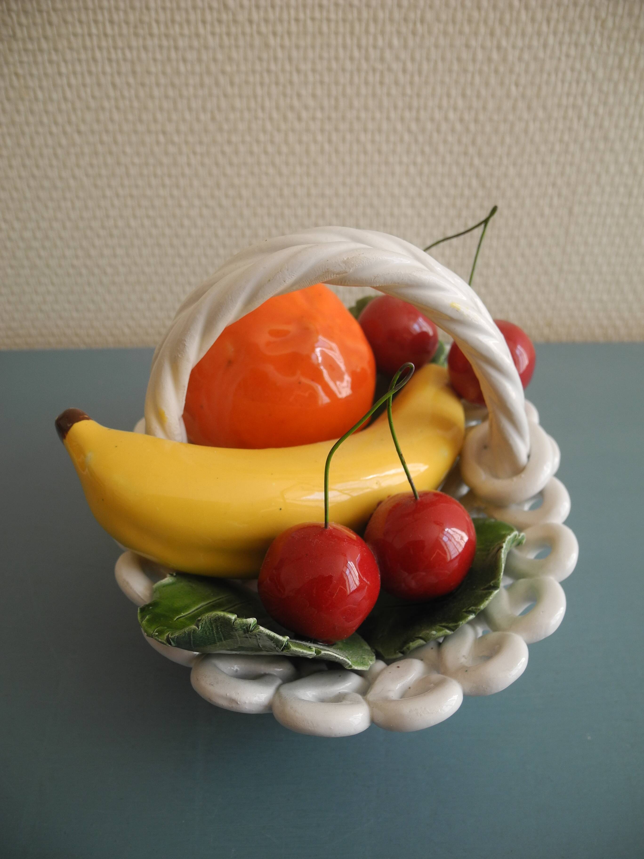 Old ceramic fruit basket vintage ceramic fruit basket barbotine