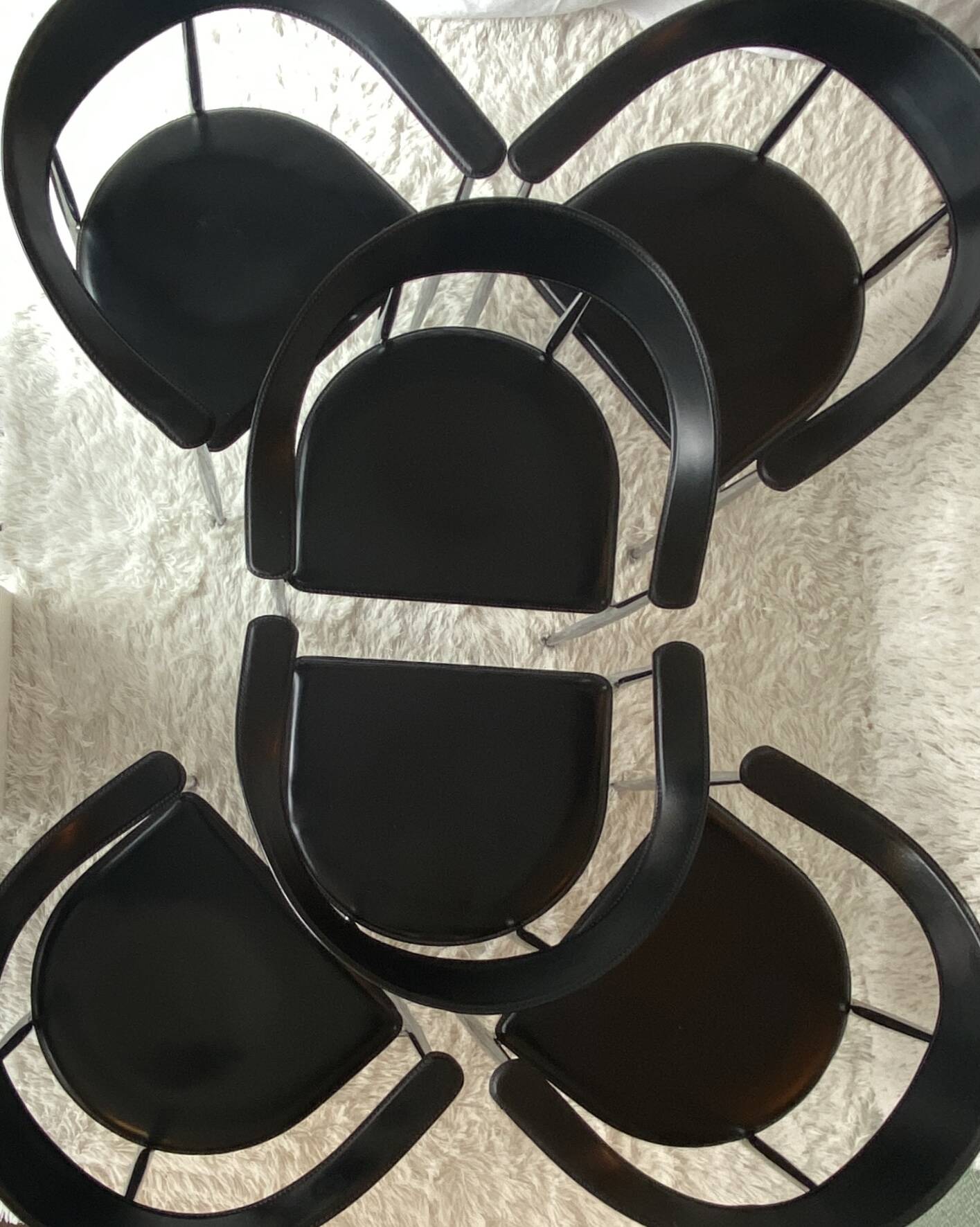 Set of 6 vintage arper chrome leather chairs